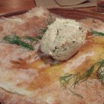 Smoked Bluefish Pate on Rosemary flatbread at Sugar and Olives 