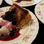 Grilled pound cake with blueberry sauce. 