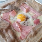 Ham and swiss crêpe with an organic egg